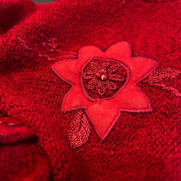 Vintage Red Embroidered Beaded Cardigan Womens L Sparkly Cozy Cabin Grandma Core - Picture 5 of 8